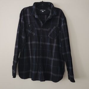 Caliville black plaid button up shirt size XXL cotton longlseeve tee